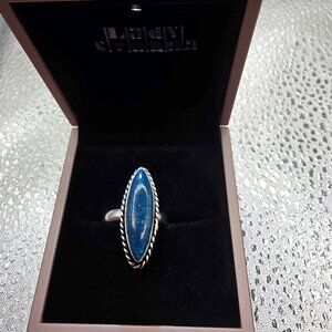 Sterling Silver Gemstone Ring featuring a marquise-shaped labradorite stone.